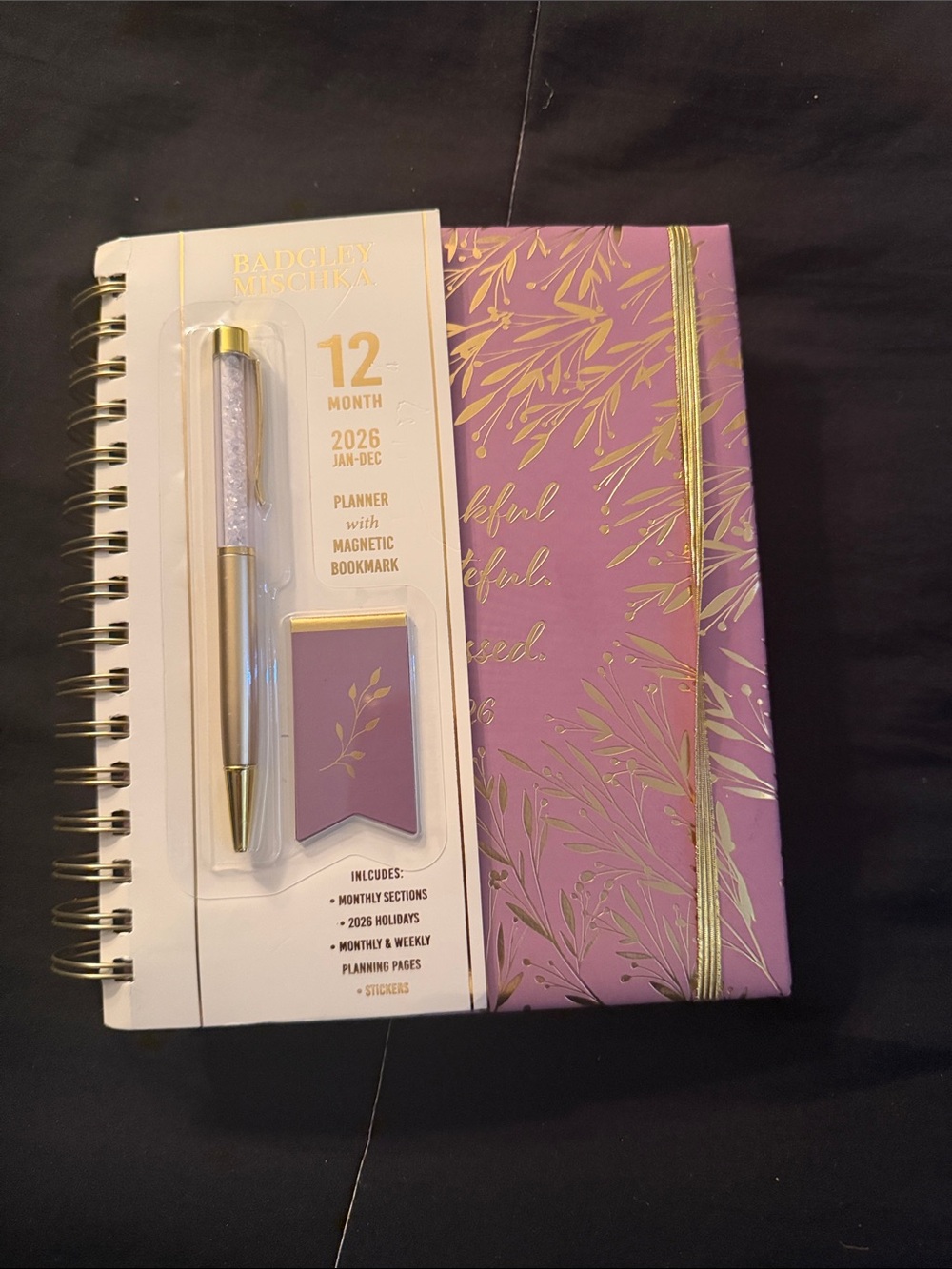 Badgley Mischka Purple and Gold 2026 12-Month Home Office Planner with Pen
